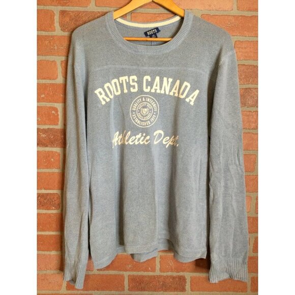 Roots Canada Athletic Dept Ramie Cotton Knit Jumper Sweater Blue Large - Picture 1 of 8